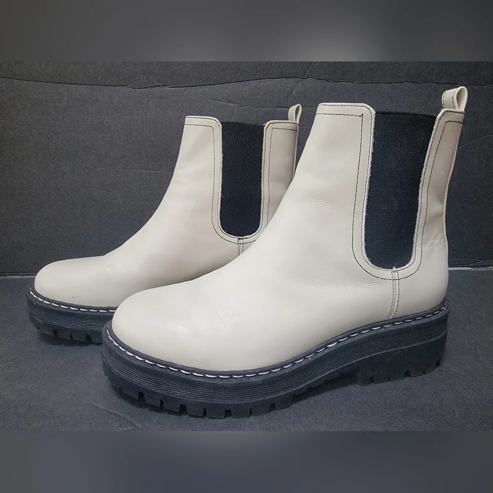 Marc Fisher Women's Padima Chelsea Retro Platform White Leather Boots Size 9.5